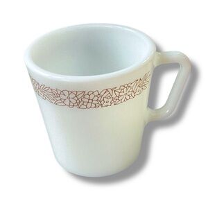 Vintage Mug White Pyrex Woodland Brown Floral Milk Glass Coffee Cup 70’s‎